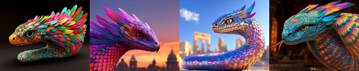 Obraz premium Virtual Animal Creations Set in a Colorful Urban Landscape Environment