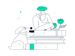 World Book Day Reading Character Flat Vector Concept Operation Hand Drawn Illustration
