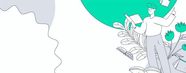 World Book Day Reading Character Flat Vector Concept Operation Hand Drawn Illustration
