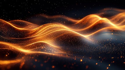 Obraz premium Graceful swirls of golden light abstract trails digital art dark environment dynamic viewpoint