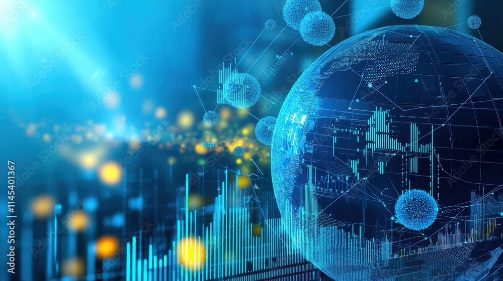 Poster dynamic digital globe with particle clouds global data visualization technology environment abstract