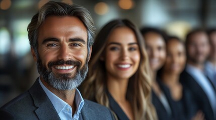 Fototapeta premium Group of business professionals including a businessman and businesswoman smiling confidently on a transparent background