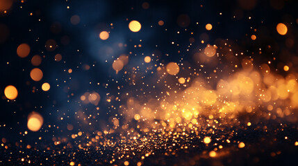 Fototapeta premium Sparks and embers soar against a black sky, illuminating the darkness with dynamic energy. The dazzling light evokes themes of chaos, transformation, and fleeting beauty in the night