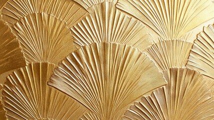 18.Luxurious art deco pattern with golden fan shapes arranged in a seamless design; the fine, metallic lines add depth and intricacy to the fan motifs, creating a classic, repeatable background with