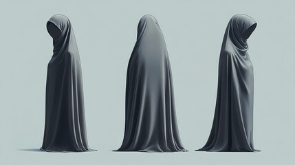 Female khimar mockup, front and side views. Veil. Illustration