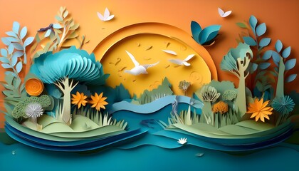 Fototapeta premium World Wetlands Day Celebrated in Conceptual Papercraft Style 