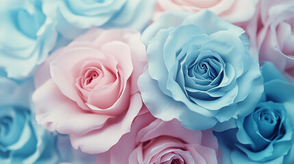Delicate sweet pastel roses symbolize love, grace, and innocence, creating a dreamlike ambiance with their soft hues and blurred texture, perfect for romantic and ethereal designs