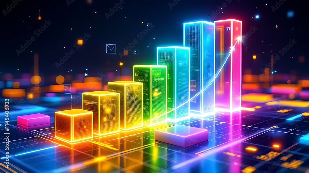 Wall mural digital e-commerce trends visualized with 3d bar charts, showcasing growth, analytics, and data-driv