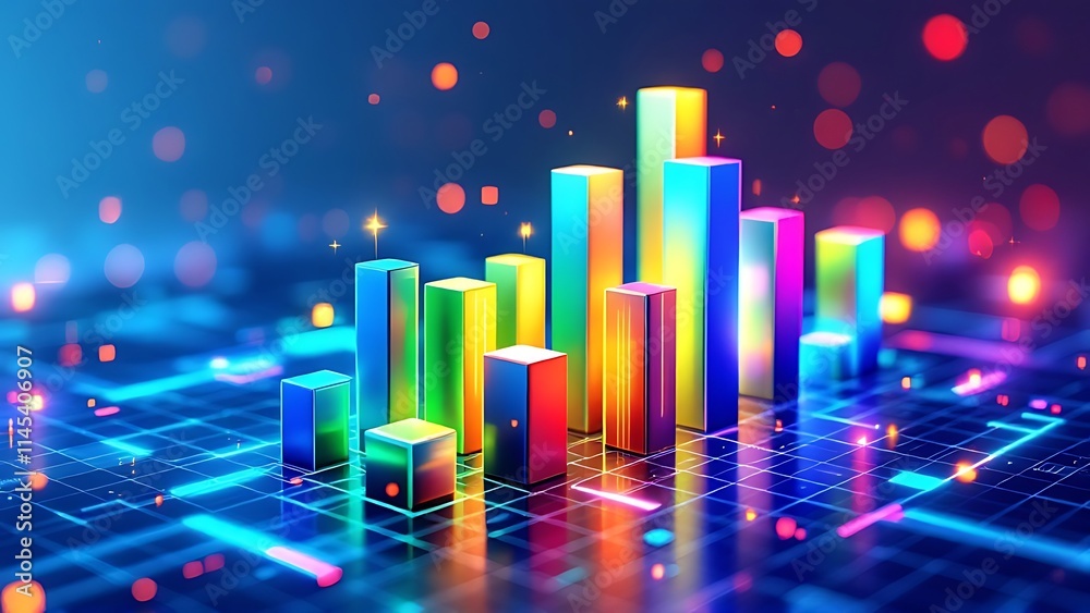 Wall mural digital e-commerce trends visualized with 3d bar charts, showcasing growth, analytics, and data-driv