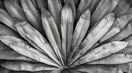 84.Fan-shaped plant pattern with leaves displayed at different angles, creating an architectural and natural rhythm. The rich textures of the leaves, combined with their angular arrangement,