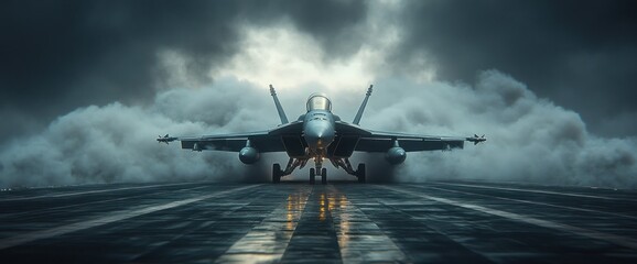Fighter Jet Taking Off From Aircraft Carrier