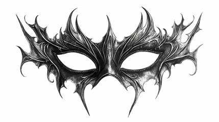 A halloween party mask with tattered edges, gothic style, dark and eerie, intricate details, isolated on white background. Veil. Illustration