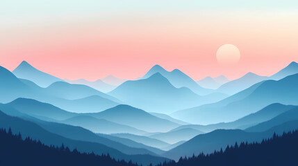 Obraz premium A misty veil shrouding the peaks and valleys at dawn, valley, atmospheric effect. Veil. Illustration