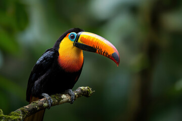 Obraz premium Toucan with a large orange beak perched on a branch