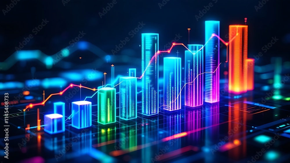 Wall mural e-commerce sales performance visualized with pulsating graphs showing growth trends, data analytics,