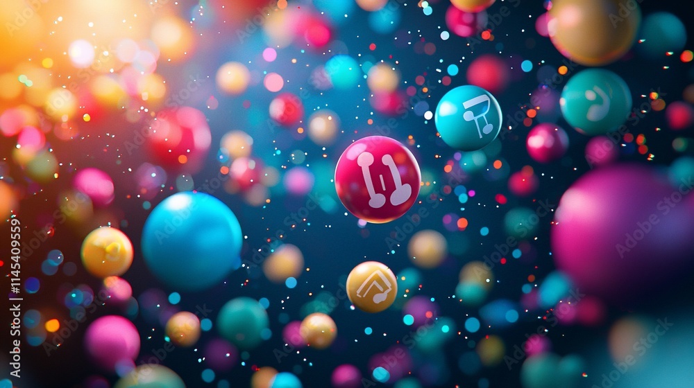 Aufkleber colorful spheres with connection icons floating in space.