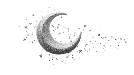 a silver crescent moon ornament surrounded