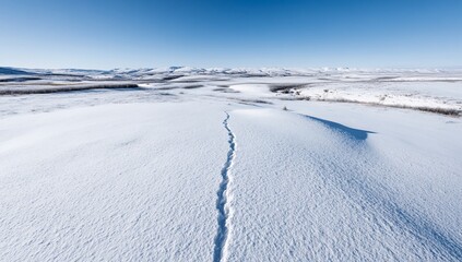Snow-covered landscape with a visible trail in the foreground.