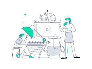 World Book Day Reading Character Flat Vector Concept Operation Hand Drawn Illustration
