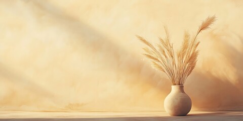 Dried Pampas Grass in a Beige Vase Against a Warm Background