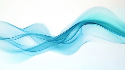 Abstract Blue Waves Flowing Across White Background
