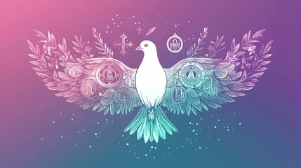 Fototapeta premium gradient-based illustration with a white dove carrying olive branches
