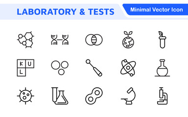 Laboratory and Tests Icon Set. A precise collection of icons for scientific testing and research, perfect for enhancing educational materials, lab websites, and health applications.