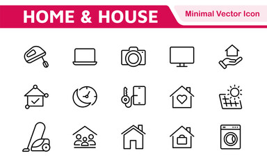Home Icon Set. A cozy and inviting collection of icons that embody comfort and lifestyle, perfect for enhancing real estate apps, home improvement projects, and websites.