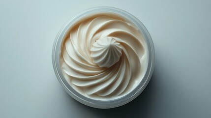 A swirl of creamy substance in a container, likely a cosmetic or food product.