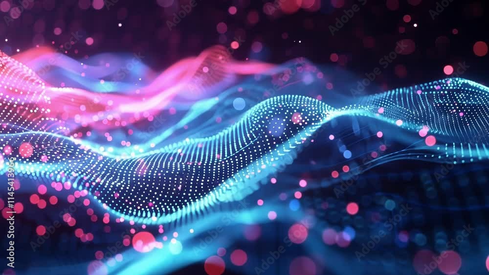 Poster complex digital data streams are flowing and glowing in cyberspace, creating a futuristic and techno