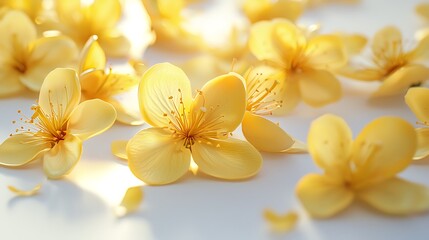 Fototapeta premium A close up of yellow flowers with a white background
