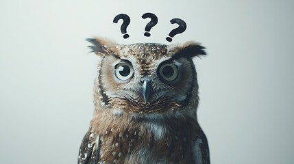 A brown owl with a question mark on its forehead