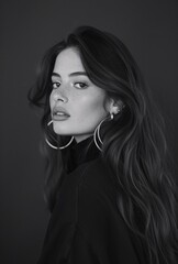 Fototapeta premium a portrait of beautiful woman wearing black clothes black and white monochrome