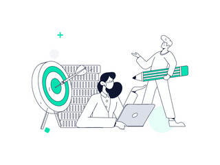 Marketing planning business characters flat vector concept operation hand drawn illustration
