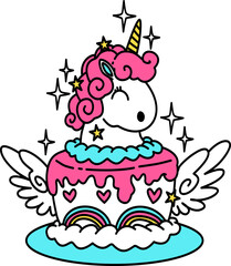 Hand-drawn cute unicorn cake illustration
