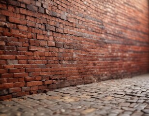 Defocused bokeh background of red brick wall for texture overlay, artistic, backdrop, blurred