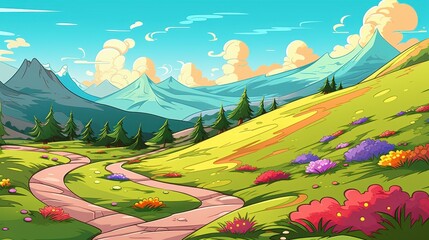 Fototapeta premium Winding Path Through a Colorful Mountain Meadow