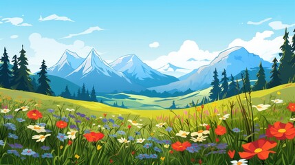 Alpine Meadow Wildflowers Beneath Majestic Mountains