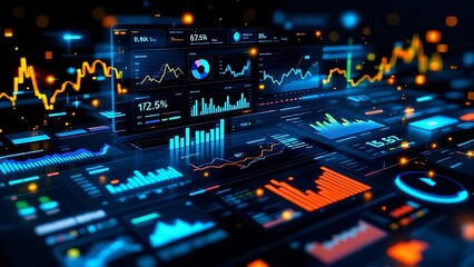 A high-tech e-commerce dashboard featuring animated data points, ideal for showcasing online store performance, sales tracking, and advanced analytics in a modern digital setting.