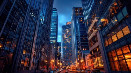 Fototapeta premium Night Cityscape: A Stunning View of Illuminated Skyscrapers