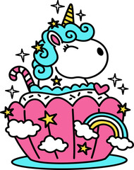 Hand-drawn cute unicorn cake illustration