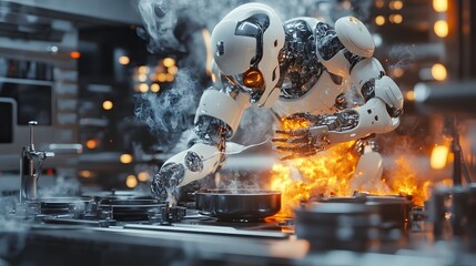 Fototapeta premium Robotic chef cooking in a AI generated illustration