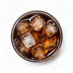 Soda with Ice, Isolated on white background, flat lay
