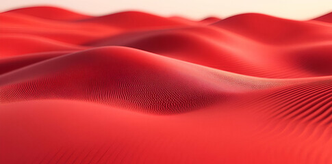 A serene landscape of smooth, red sand dunes under soft lighting.
