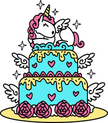 Hand-drawn cute unicorn cake illustration