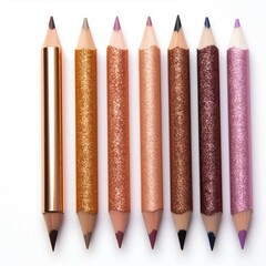 Sparkly Pencils, Isolated on white background, flat lay