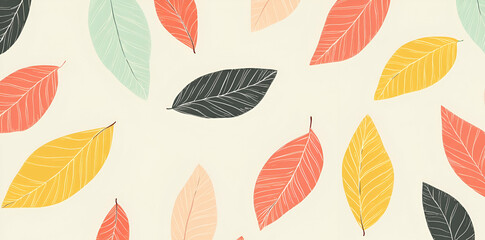 Obraz premium A pattern of colorful leaves scattered on a light background, ideal for design use.