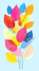 Obraz premium A colorful arrangement of leaves on a light blue background, showcasing nature's beauty.