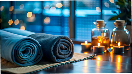 Yoga Mats Water Bottles Arrangement Clean Background Wellness Spa Concept