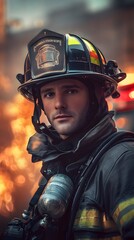 Sharp portrait of a firefighter AI generated illustration